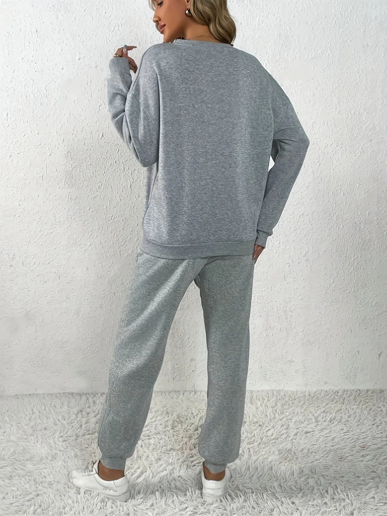 Bequemer Pullover Mit Rundhals Und Herzmuster & Jogginghose Für Damen 
