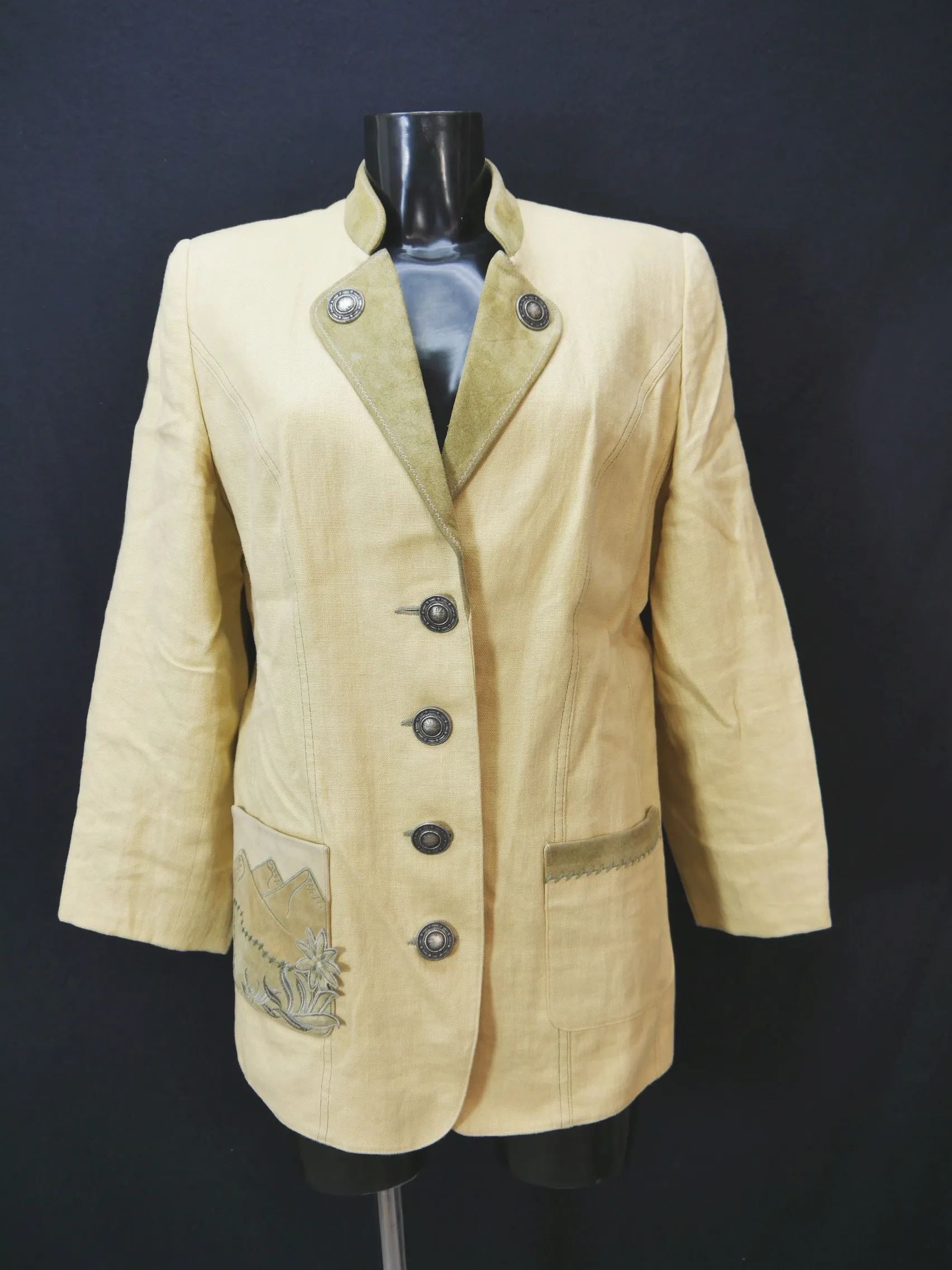 Hagro Country gelb mit Applikation hammer Damen Leinen Trachtenjacke Gr.40