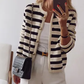 Heidi-Mode | Elegante Langärmelige Gestreifte Strickjacke