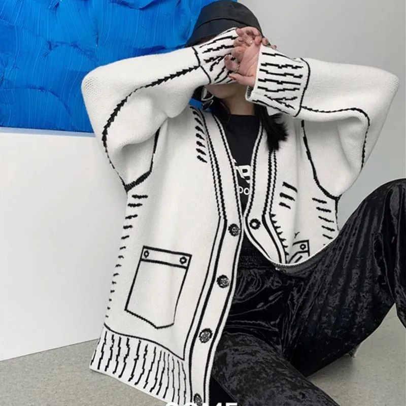 Heidi-Mode | Graffiti 2D Cartoon Strickjacke