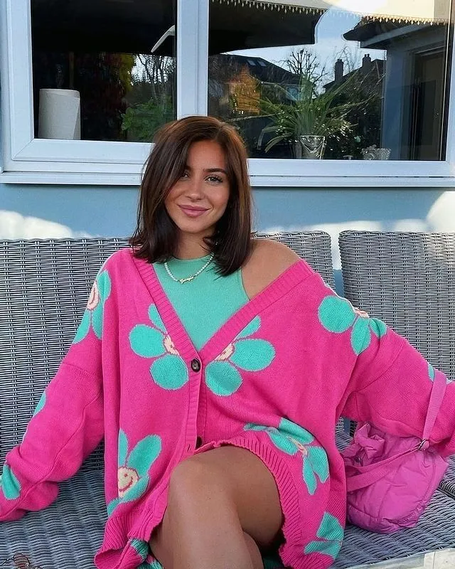 Heidi-Mode | Herz Blumen Druck Strickjacke