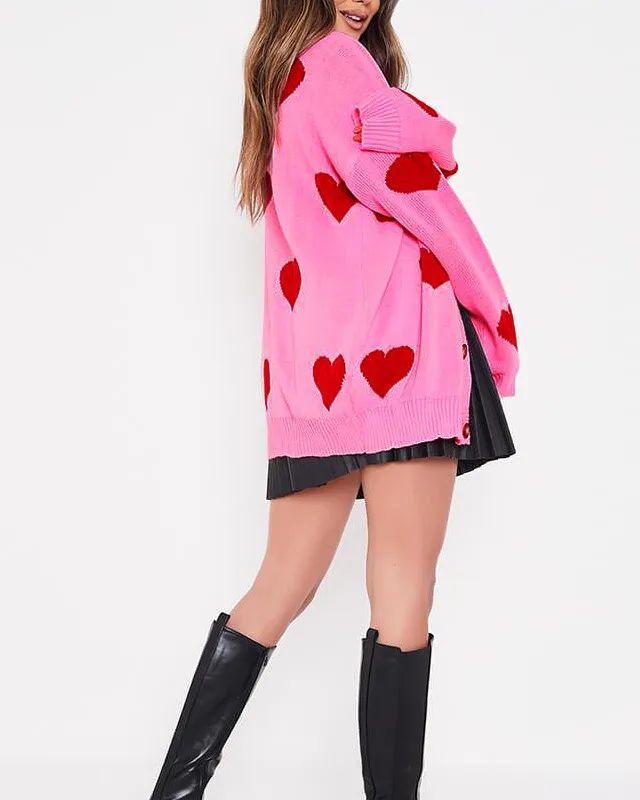 Heidi-Mode | Herz Blumen Druck Strickjacke